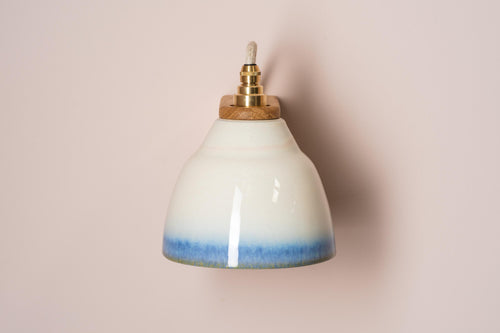 Blue and White Right-Angle Element Wall Light in Ceramic and Oak by StudioHaran