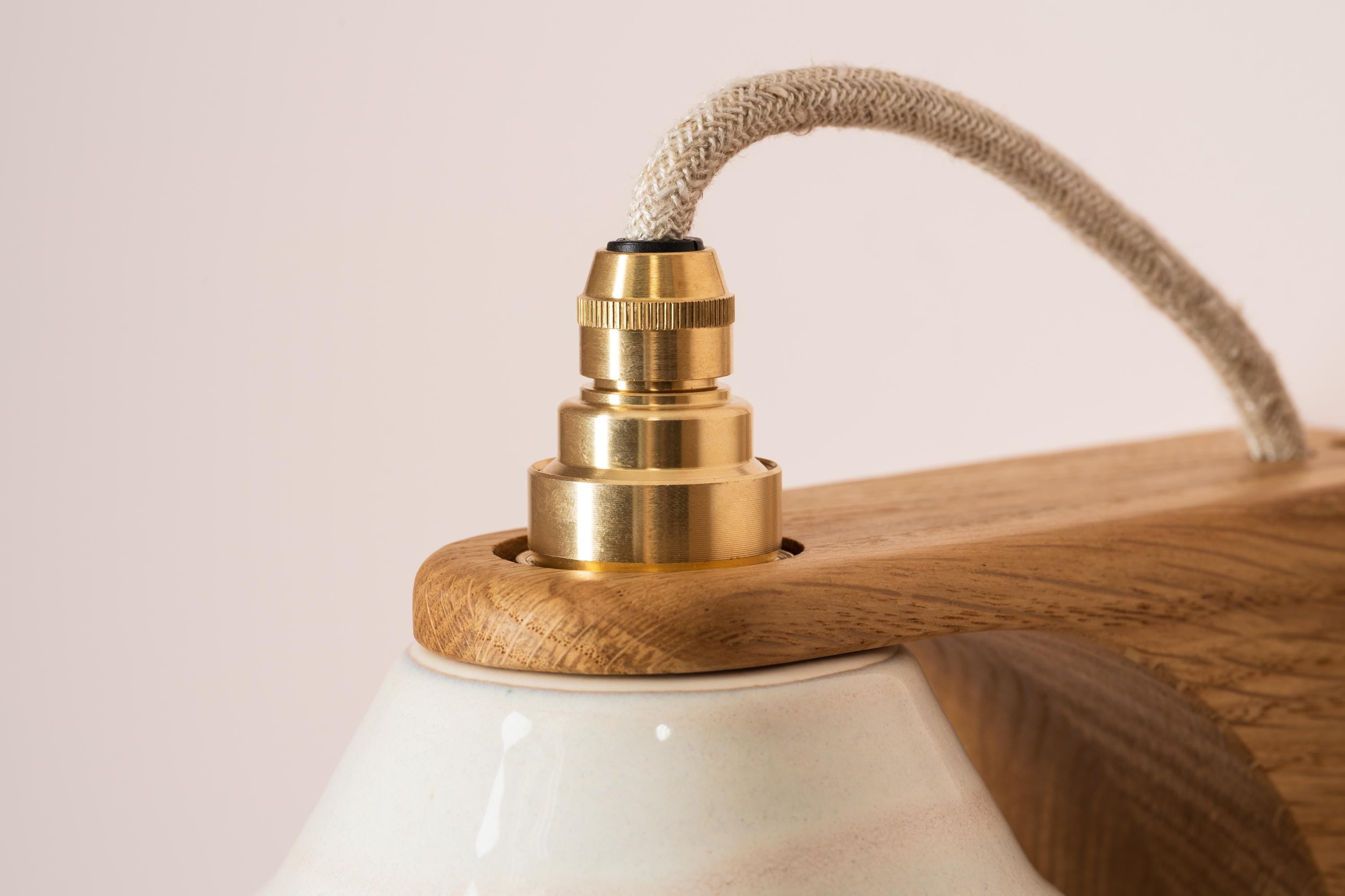 Blue and White Right-Angle Element Wall Light in Ceramic and Oak by StudioHaran