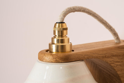 Blue and White Right-Angle Element Wall Light in Ceramic and Oak by StudioHaran