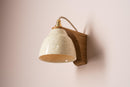 Speckled Cream Gloss Right-Angle Element Wall Light in Ceramic and Oak by StudioHaran