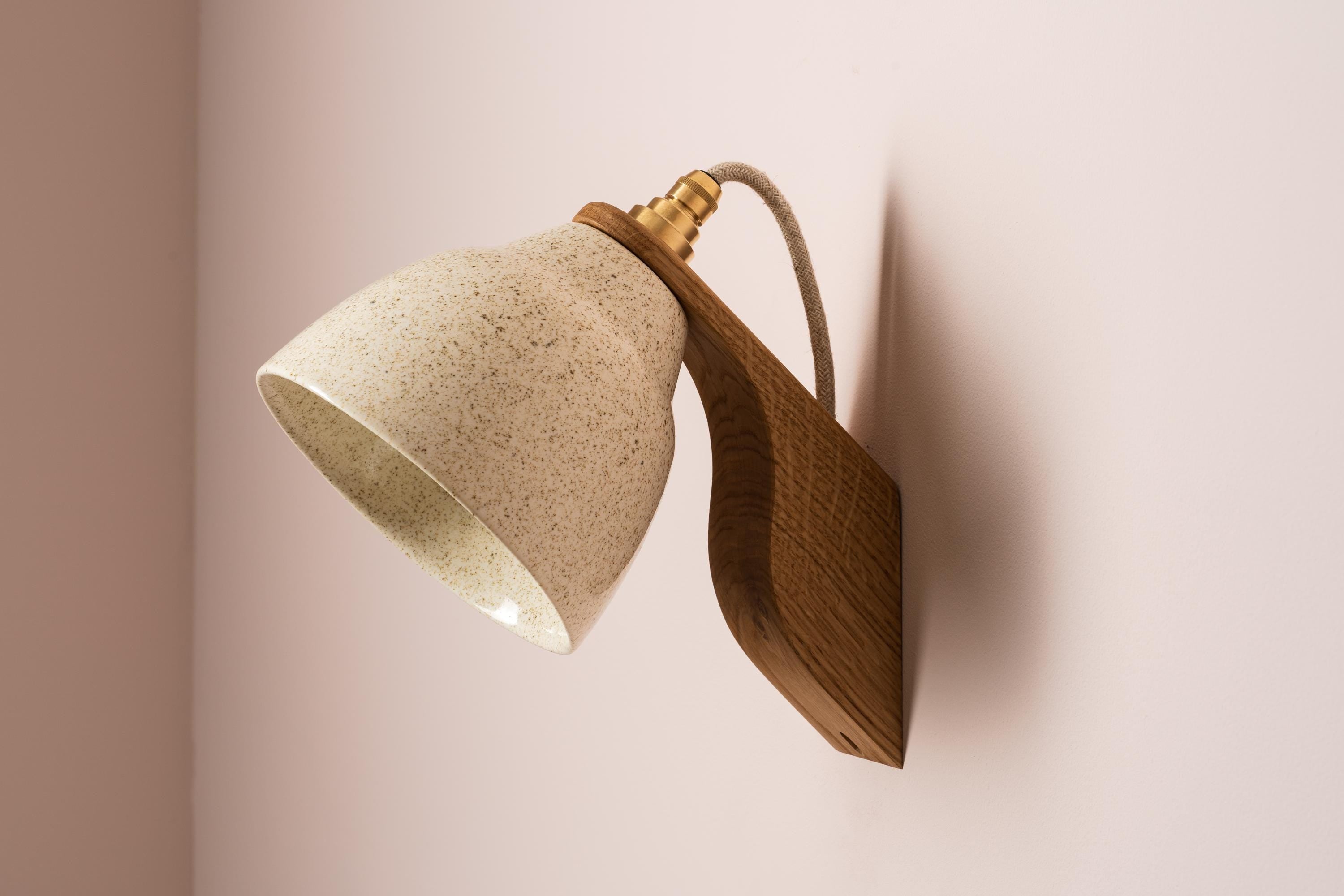 Speckled Cream Gloss Element Wall Light in Ceramic and Oak by StudioHaran