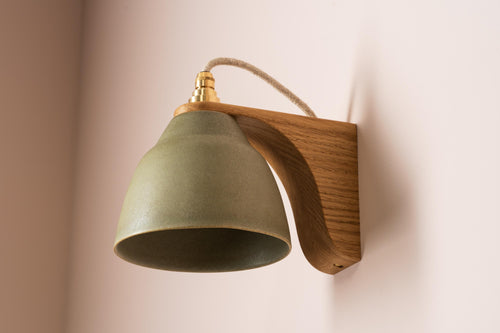 Green Right-Angle Element Wall Light in Ceramic and Oak by StudioHaran