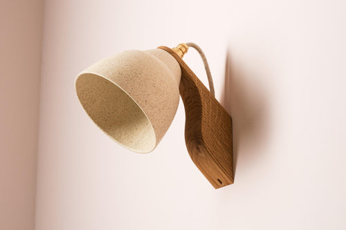 Speckled Cream Matt Element Wall Light in Ceramic and Oak by StudioHaran