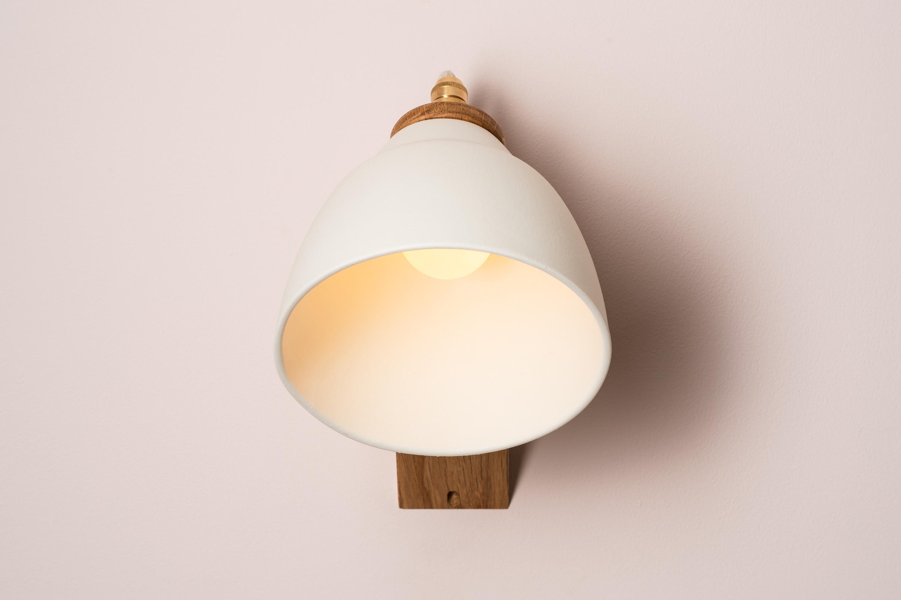 White Element Wall Light in Ceramic and Oak by StudioHaran