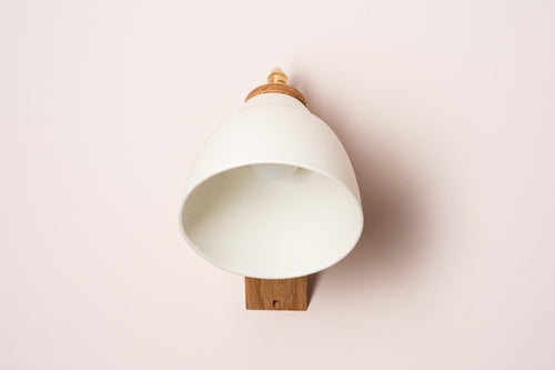 White Element Wall Light in Ceramic and Oak by StudioHaran