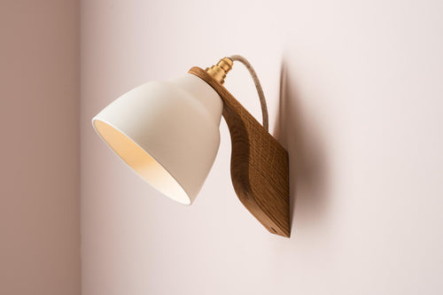 White Element Wall Light in Ceramic and Oak by StudioHaran