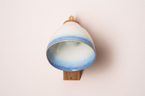 Blue and White Element Wall Light in Ceramic and Oak by StudioHaran