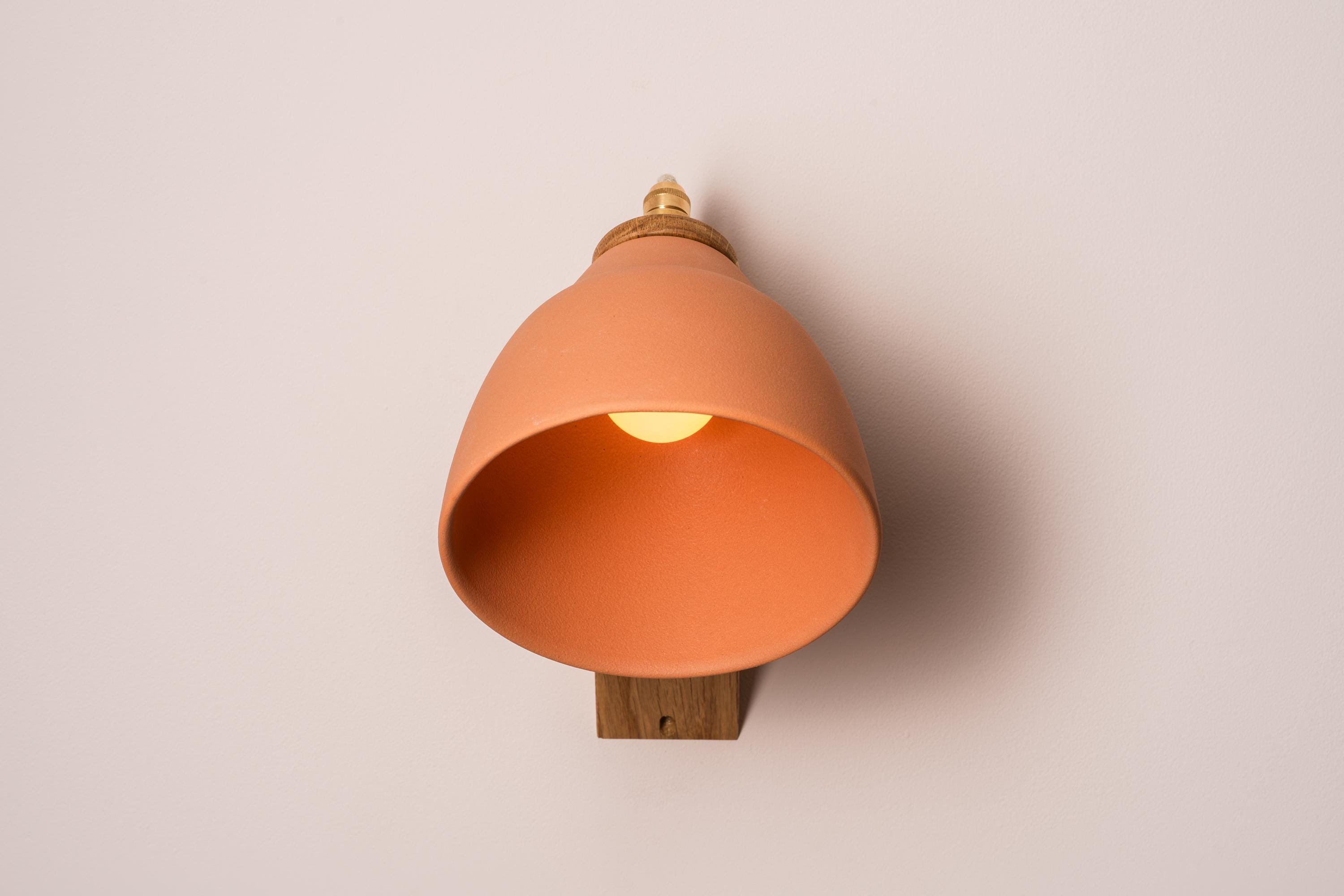 Terracotta Element Wall Light in Ceramic and Oak by StudioHaran