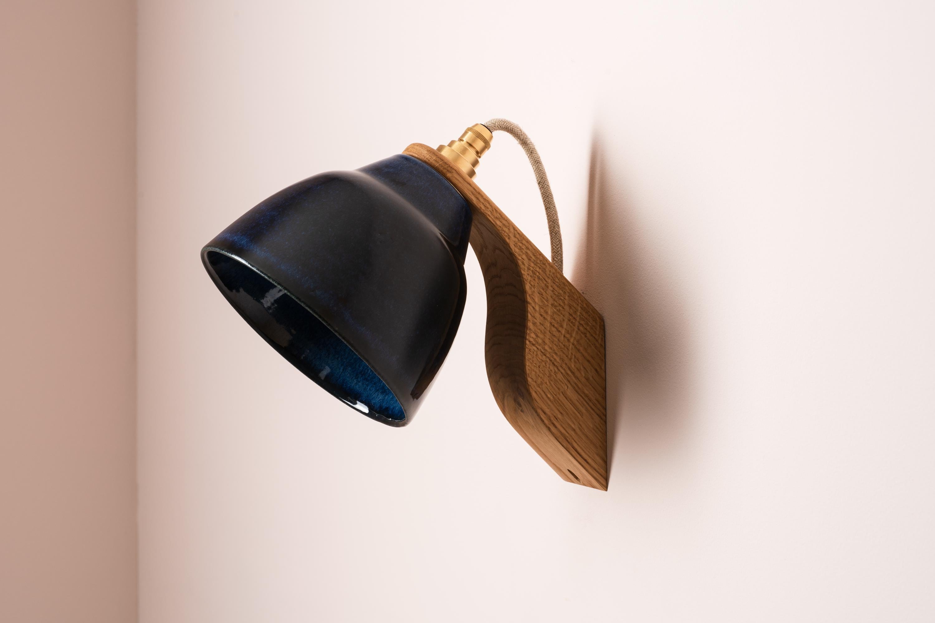 Blue Element Wall Light in Ceramic and Oak