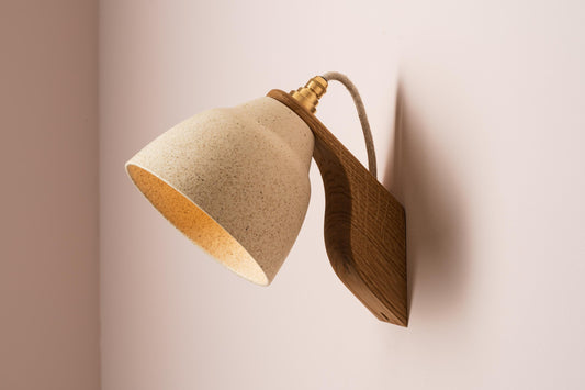 Speckled Cream Element Wall Light in Ceramic and Oak by StudioHaran