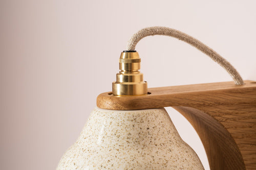 Speckled Cream Gloss Right-Angle Element Wall Light in Ceramic and Oak by StudioHaran