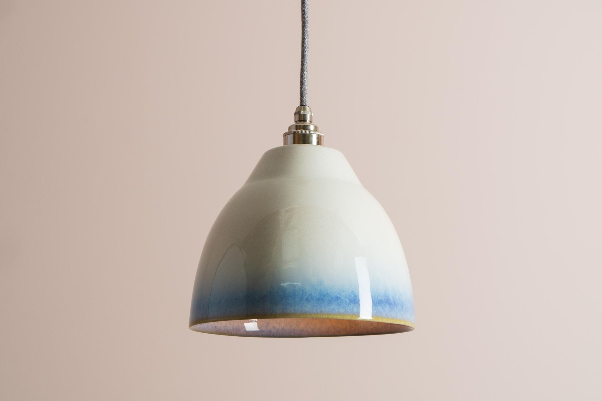 Blue and White Element Pendant Light in Ceramic and Brass/Nickel by StudioHaran