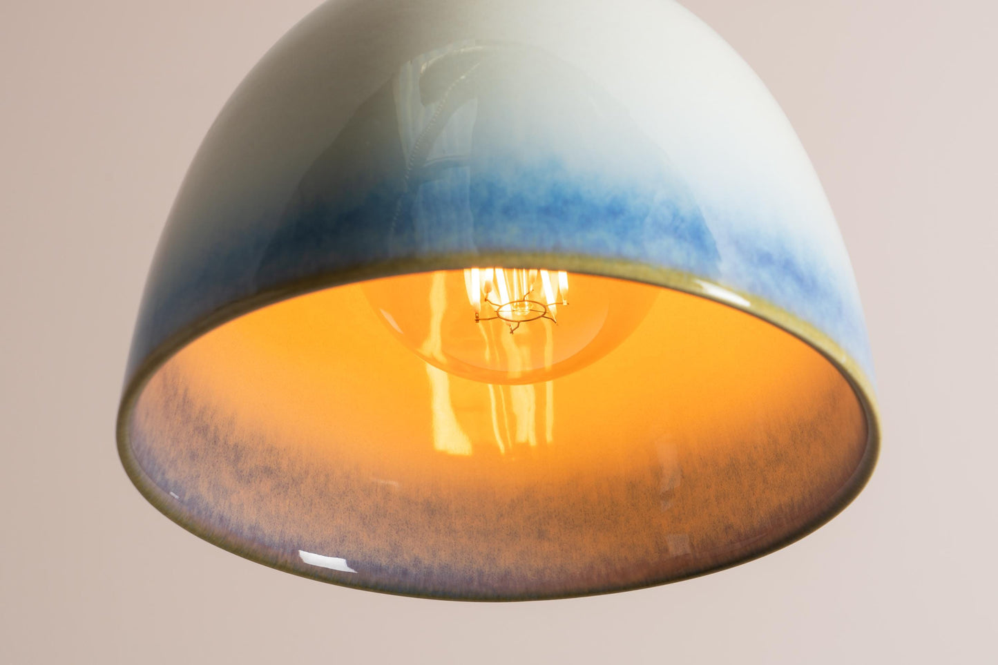 Blue and White Element Pendant Light in Ceramic and Brass/Nickel by StudioHaran
