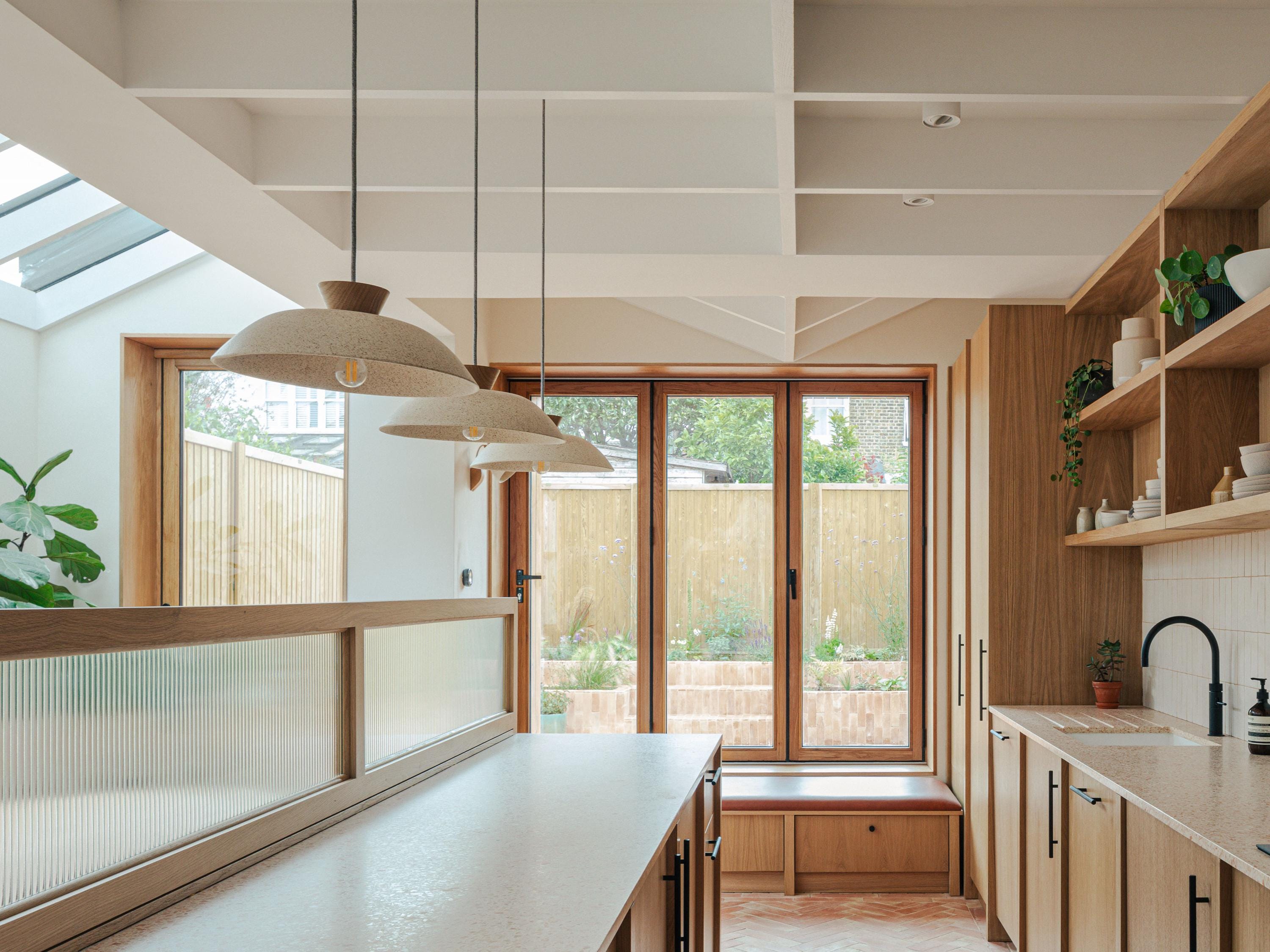 Speckled Cream Matt Dawn Pendant Light in Ceramic and Oak by StudioHaran