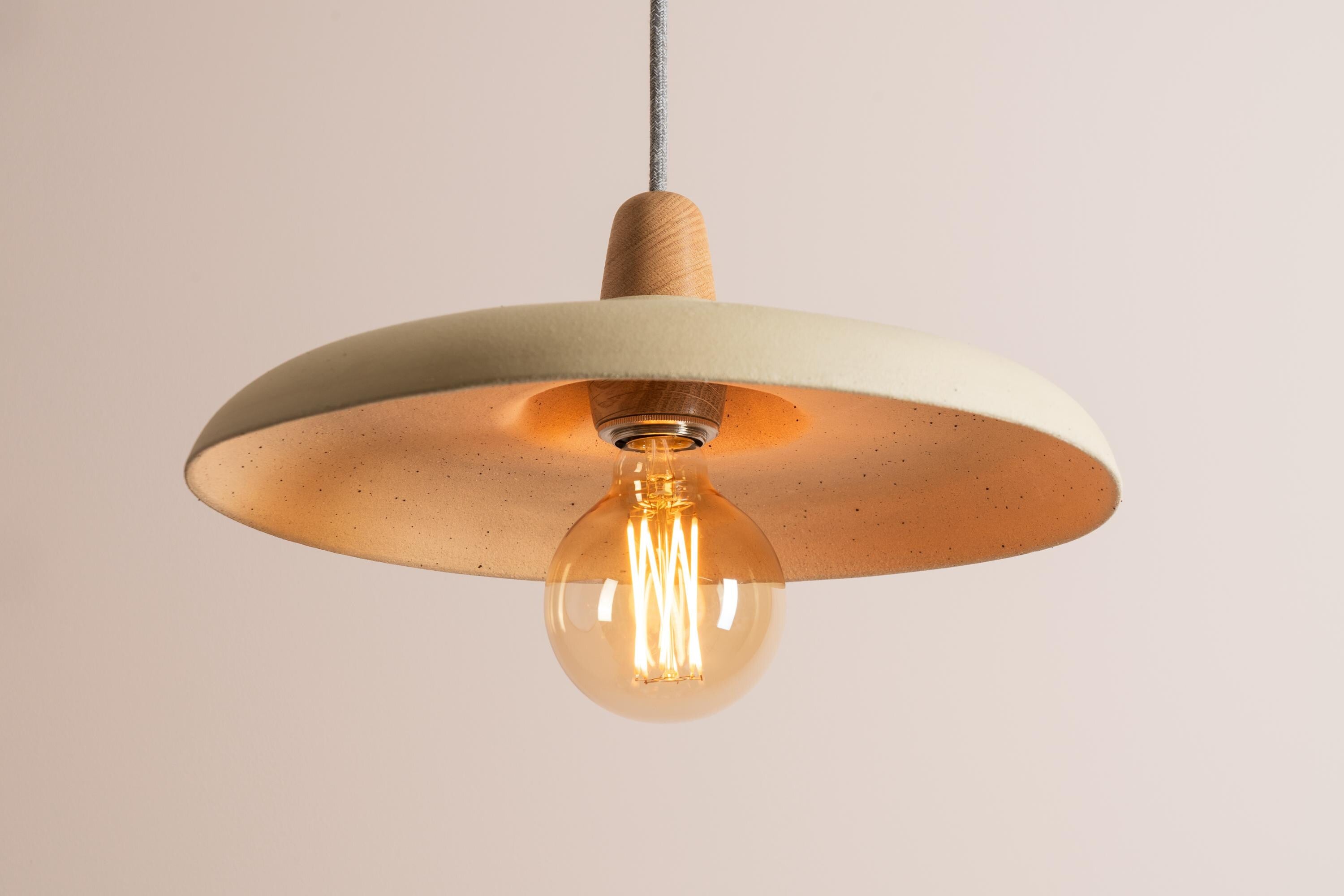 Bas Pendant Light in Ceramic and Oak by StudioHaran