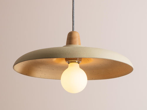 Bas Pendant Light in Ceramic and Oak by StudioHaran