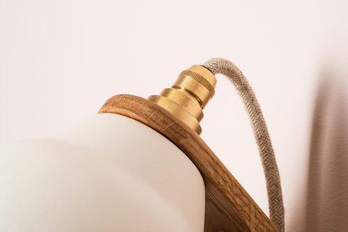 White Element Wall Light in Ceramic and Oak by StudioHaran