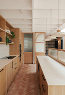 Speckled Cream Matt Dawn Pendant Light in Ceramic and Oak by StudioHaran