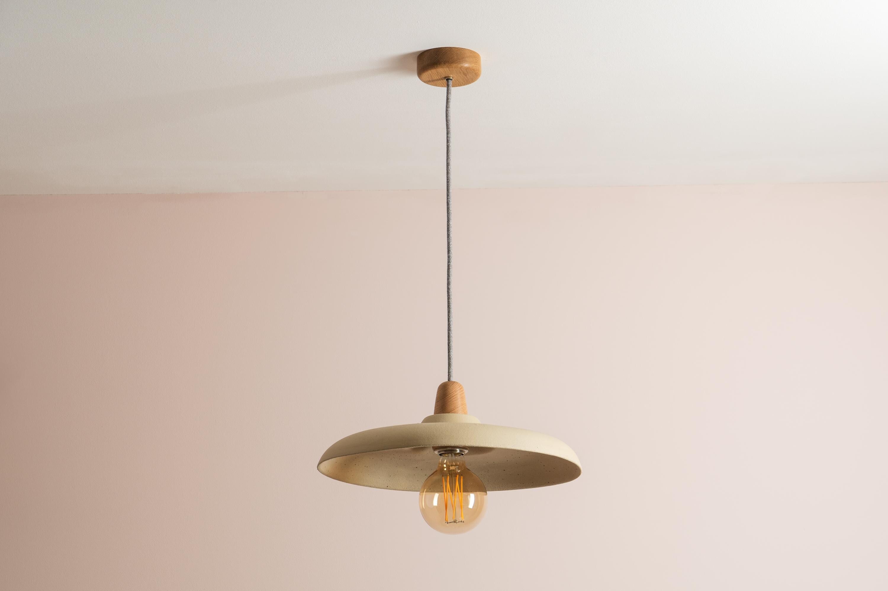 Bas Pendant Light in Ceramic and Oak by StudioHaran