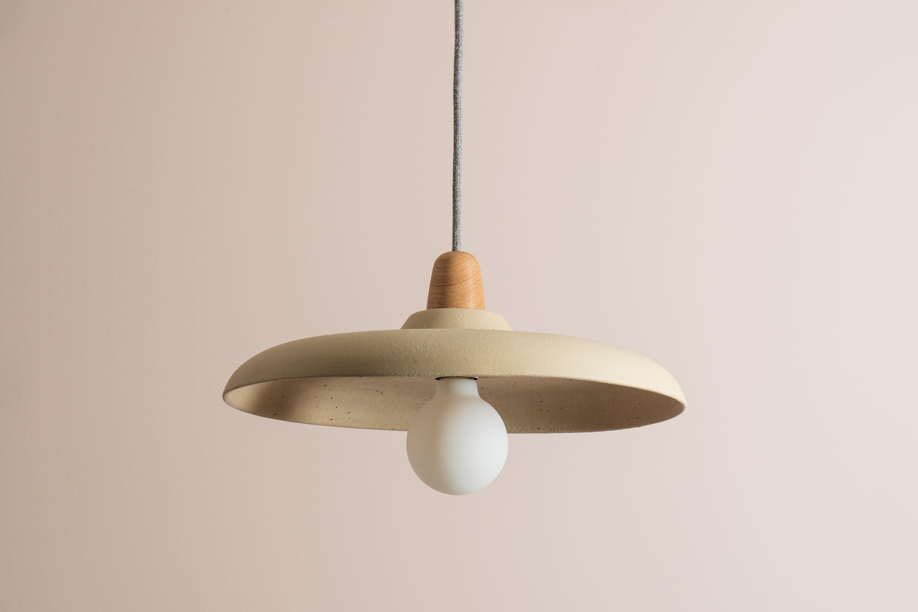Bas Pendant Light in Ceramic and Oak by StudioHaran