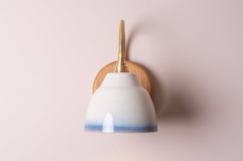 Blue and White Flex Wall Light in Brass, Ceramic and Oak - Small Element by StudioHaran