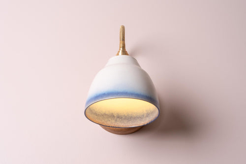 Blue and White Flex Wall Light in Brass, Ceramic and Oak - Small Element by StudioHaran