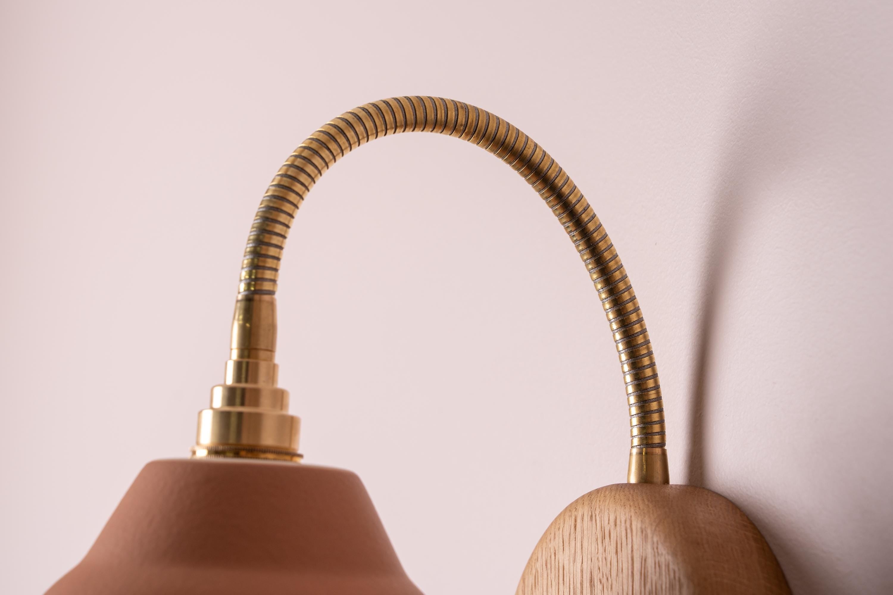 Terracotta Flex Wall Light in Brass, Ceramic and Oak - Small Element by StudioHaran