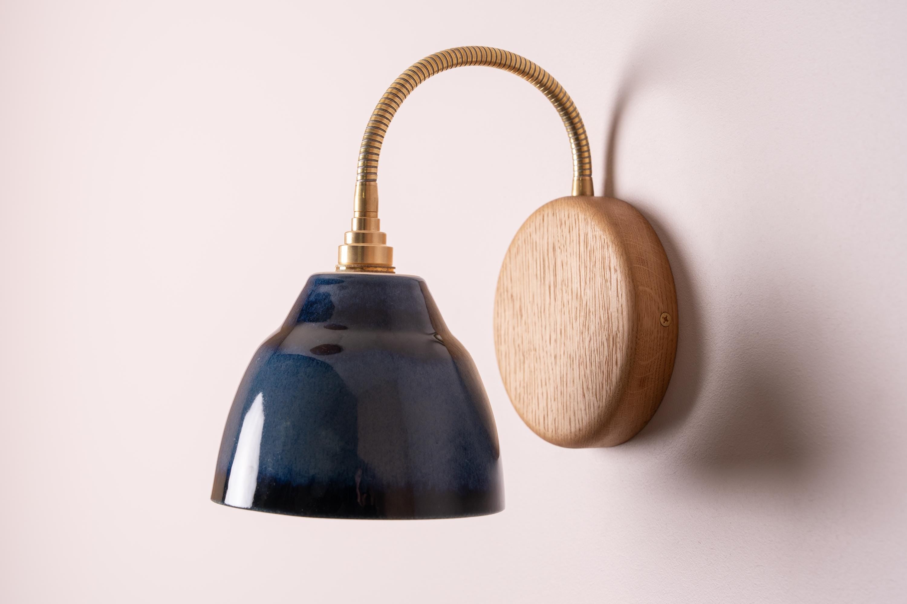 Blue Flex Wall Light in Brass, Ceramic and Oak - Small Element by StudioHaran