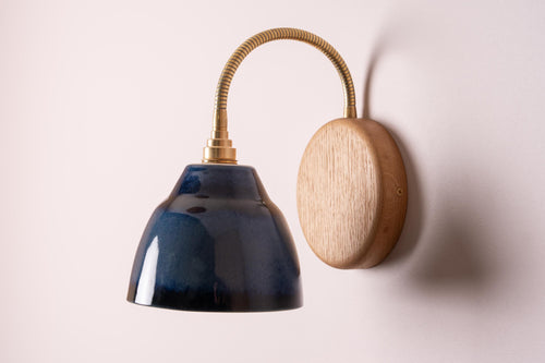Blue Flex Wall Light in Brass, Ceramic and Oak - Small Element by StudioHaran