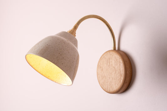 Speckled Cream Gloss Flex Wall Light in Brass, Ceramic and Oak - Small Element by StudioHaran