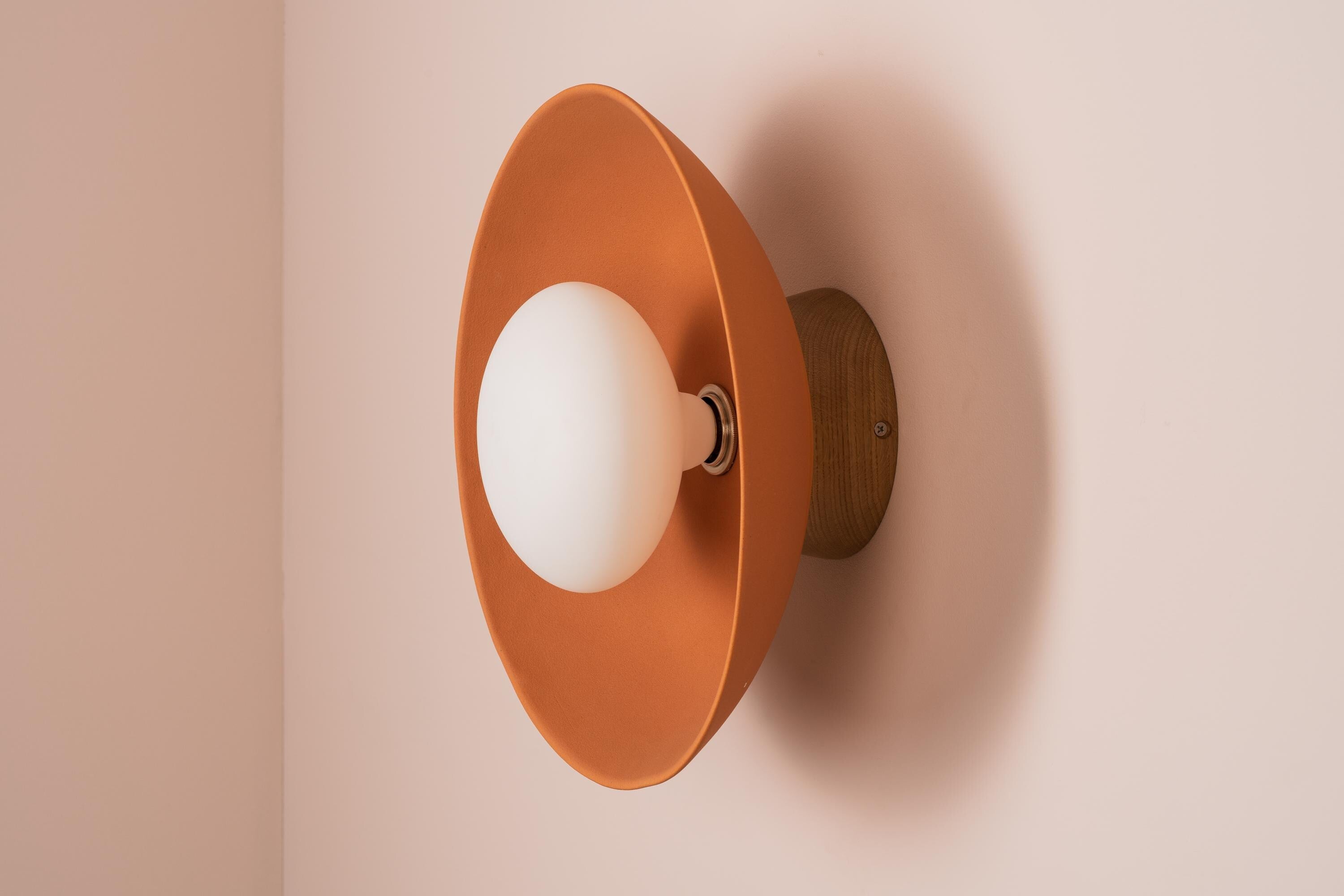Terracotta Dawn Wall Light Sconce in Ceramic and Oak by StudioHaran