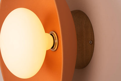 Terracotta Dawn Wall Light Sconce in Ceramic and Oak by StudioHaran