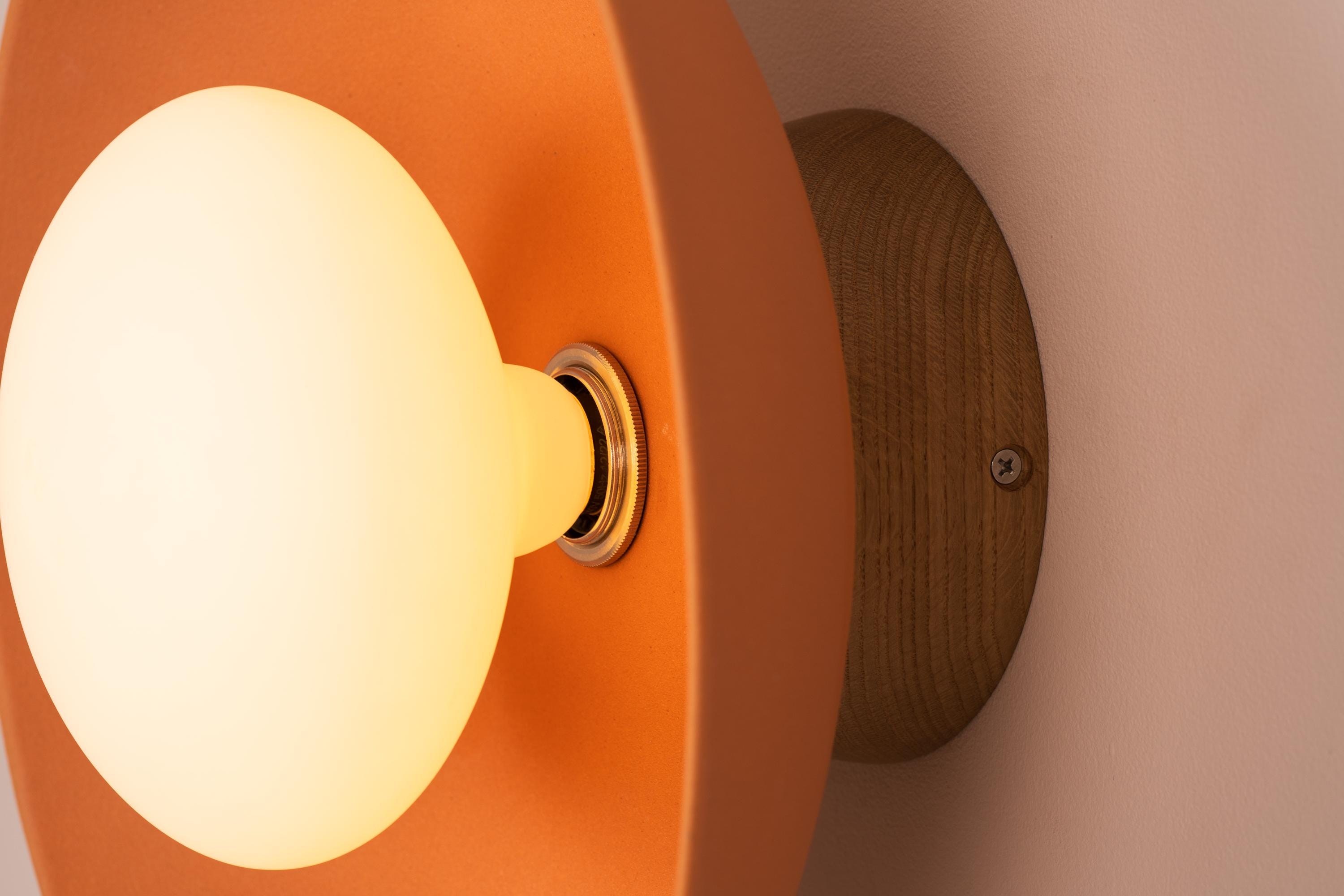 Terracotta Dawn Wall Light Sconce in Ceramic and Oak