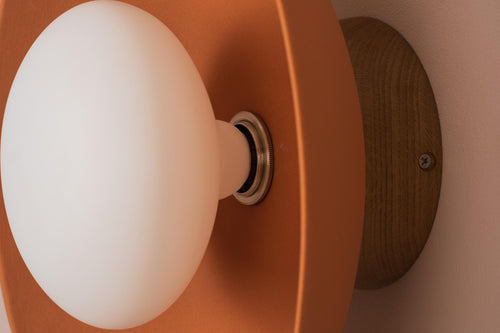 Terracotta Dawn Wall Light Sconce in Ceramic and Oak by StudioHaran