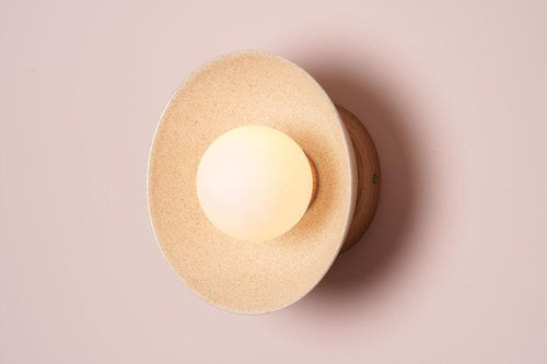 Speckled Cream Gloss Small Dawn Wall Light in Ceramic and Oak by StudioHaran