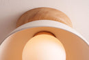 White Small Dawn Ceiling Light in Ceramic and Oak by StudioHaran