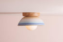 Blue and White Small Dawn Ceiling Light in Ceramic and Oak by StudioHaran