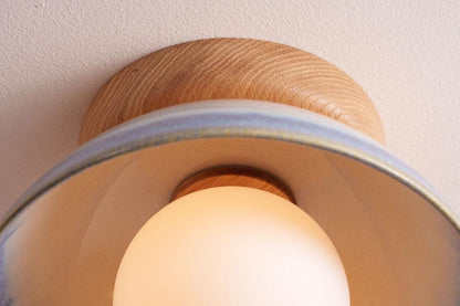 Blue and White Small Dawn Ceiling Light in Ceramic and Oak by StudioHaran
