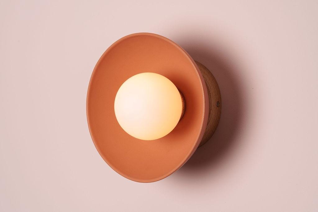 Terracotta Small Dawn Wall Light in Ceramic and Oak by StudioHaran