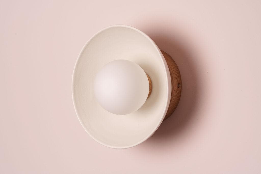 White Small Dawn Wall Light in Ceramic and Oak by StudioHaran