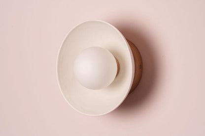 White Small Dawn Wall Light in Ceramic and Oak by StudioHaran