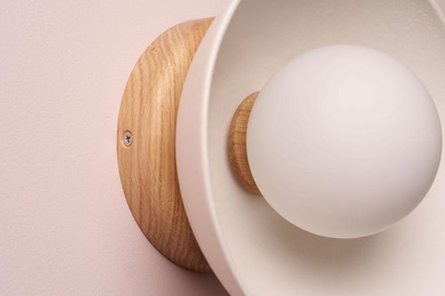 White Small Dawn Wall Light in Ceramic and Oak by StudioHaran