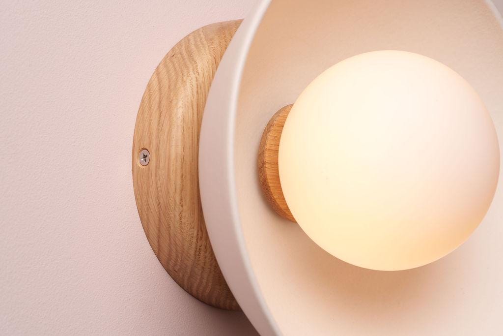 White Small Dawn Wall Light in Ceramic and Oak by StudioHaran
