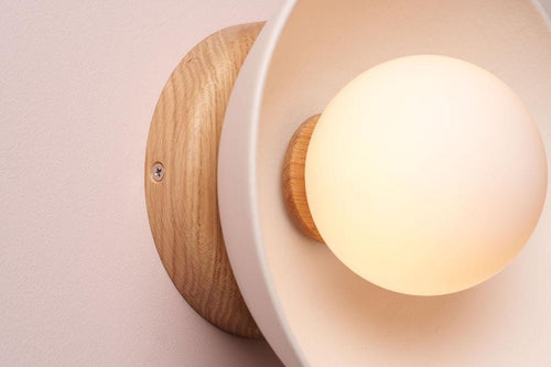 White Small Dawn Wall Light in Ceramic and Oak by StudioHaran