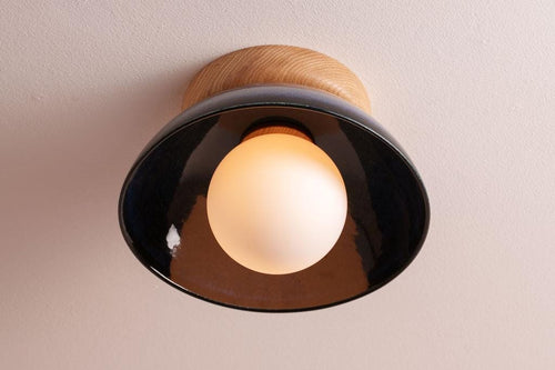 Blue Small Dawn Ceiling Light in Ceramic and Oak by StudioHaran