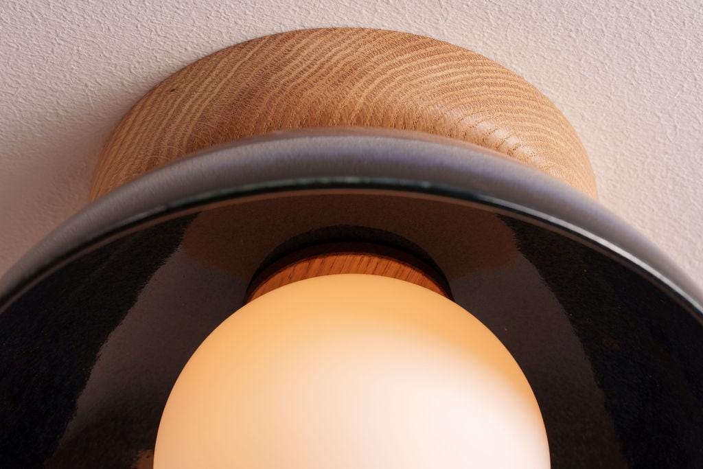 Blue Small Dawn Ceiling Light in Ceramic and Oak by StudioHaran