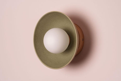 Green Small Dawn Wall Light in Ceramic and Oak by StudioHaran