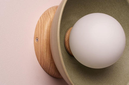 Green Small Dawn Wall Light in Ceramic and Oak by StudioHaran