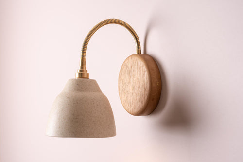 Speckled Cream Matt Flex Wall Light in Brass, Ceramic and Oak - Small Element by StudioHaran