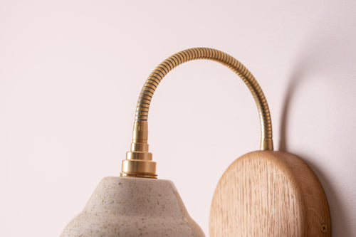 Speckled Cream Gloss Flex Wall Light in Brass, Ceramic and Oak - Small Element by StudioHaran